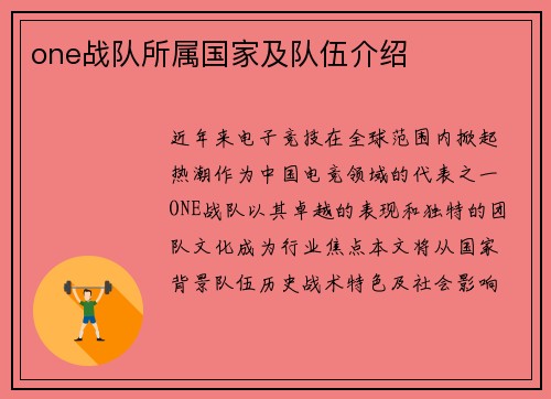 one战队所属国家及队伍介绍